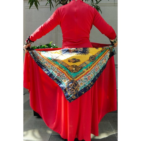 Rona New York Vintage Evening Long Floor Cocktail Formal Flowing Red Dress - Picture 3 of 12